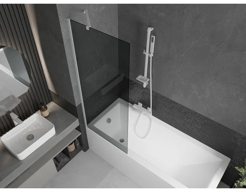 Mexen Next, vaňová zástena 1-krídlová 70 x 150 cm, fixné krídlo, 6 mm šedé sklo, biely profil, 895-070-000-00-40-20