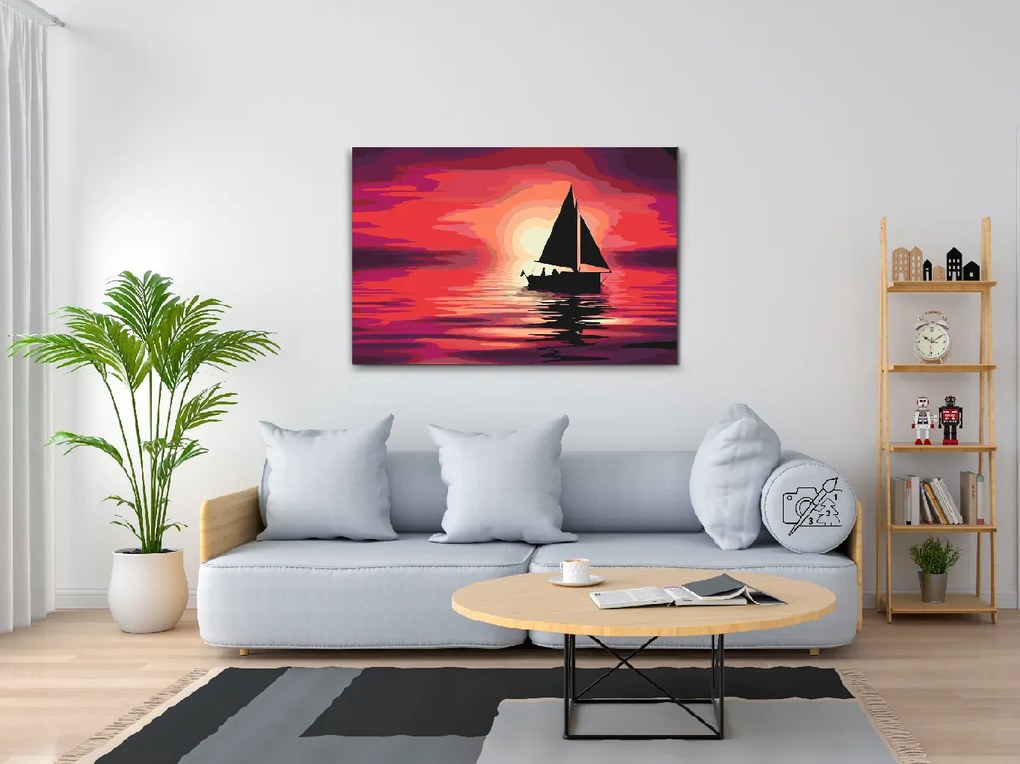 Gario Maľovanie podľa čísel Loď pri západe slnka Rozmery: 120 x 80 cm, Rámovanie: S vnútorným rámom