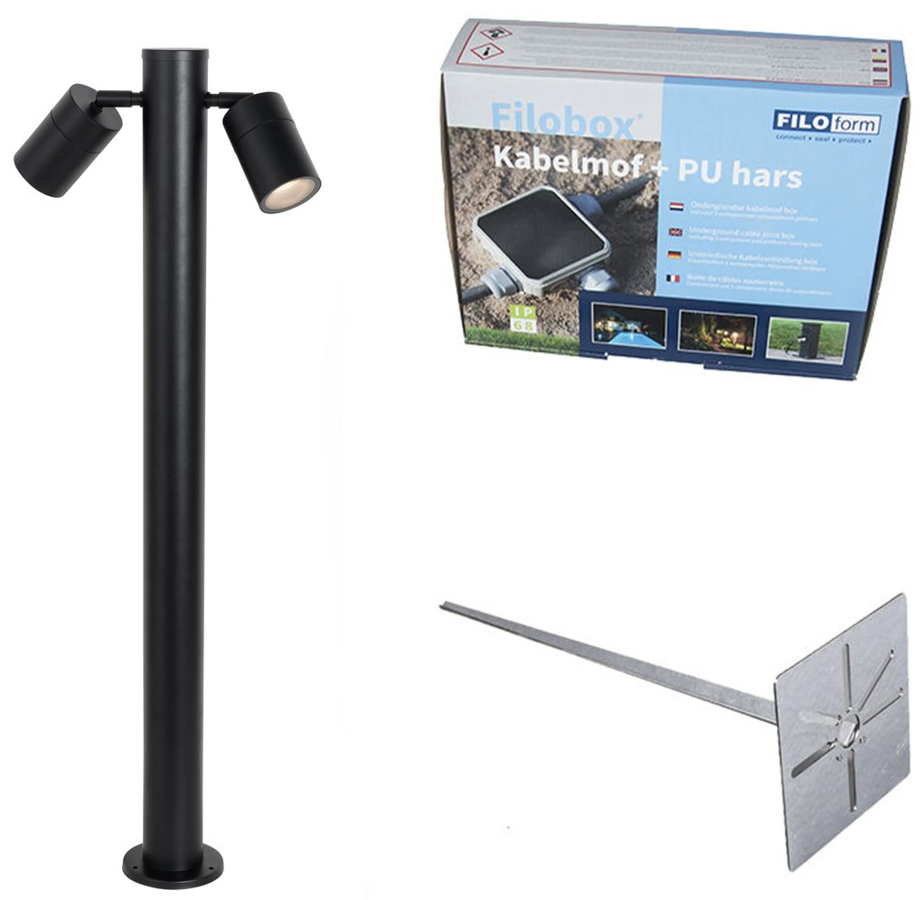 Stojaca vonkajšia lampa čierna 80 cm IP44 nastaviteľná 2-svetlo - Duo