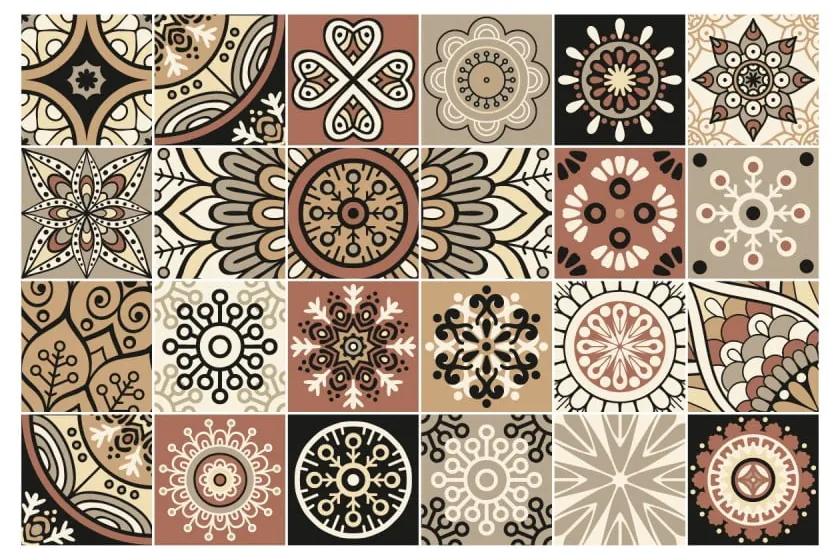 Sada 24 nástenných samolepiek Ambiance Wall Stickers Tiles Piura, 15 × 15 cm