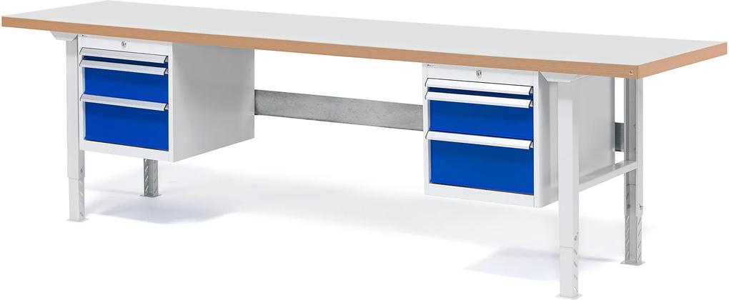 Dielenský stôl Solid so 6 zásuvkami, nosnosť 500 kg, 2500x800 mm, laminát