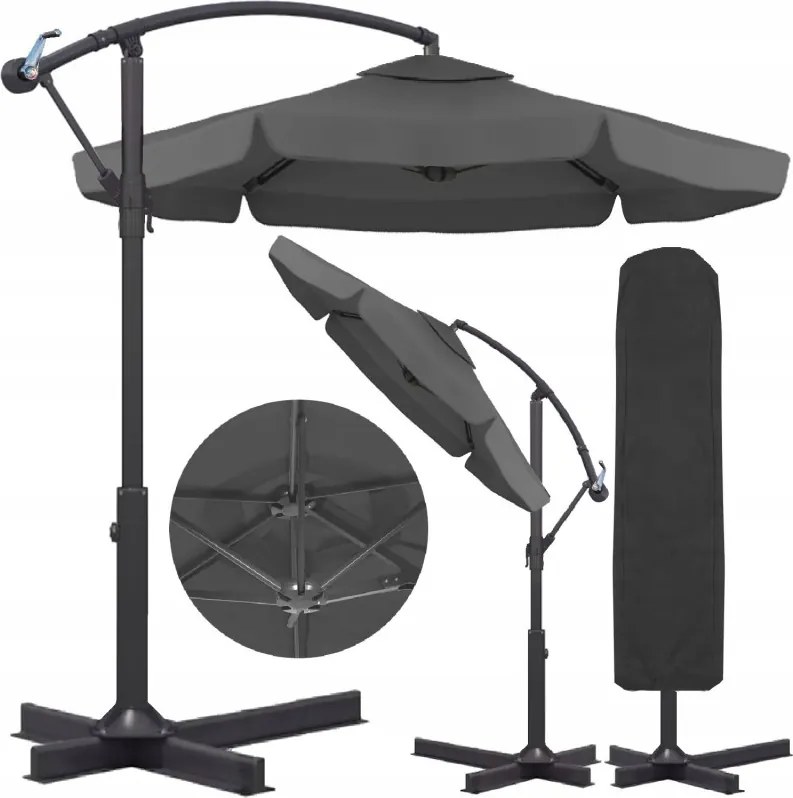 Záhradný skladací slnečník ARCADIA 300 cm, sivý