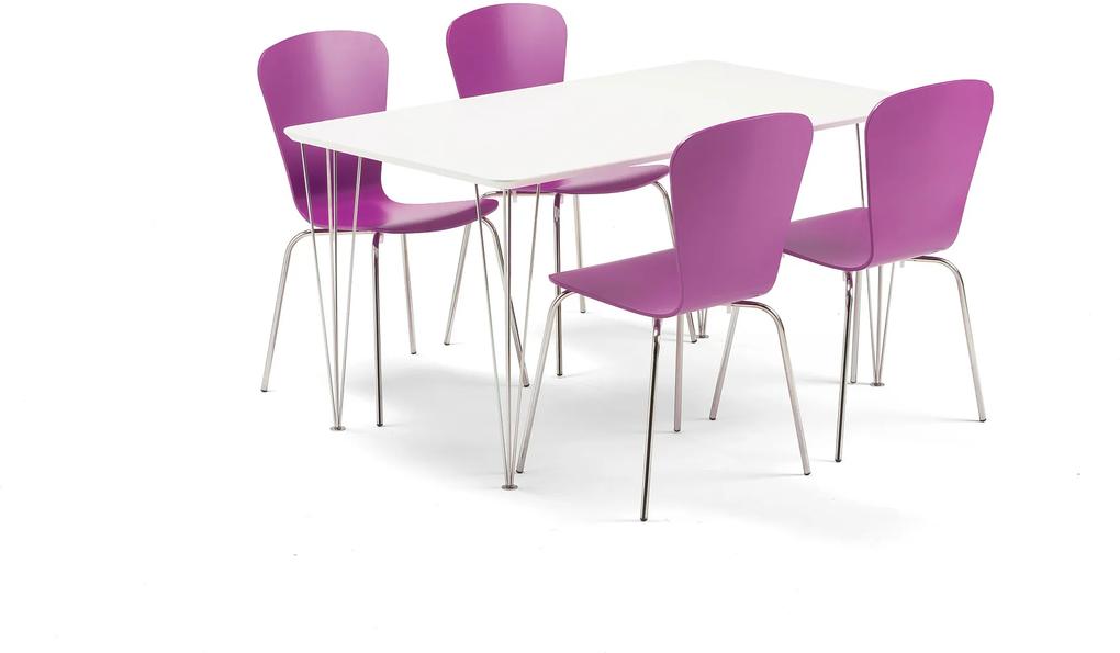 Jedálenská zostava: Stôl Zadie + 4 stoličky Milla, fialové