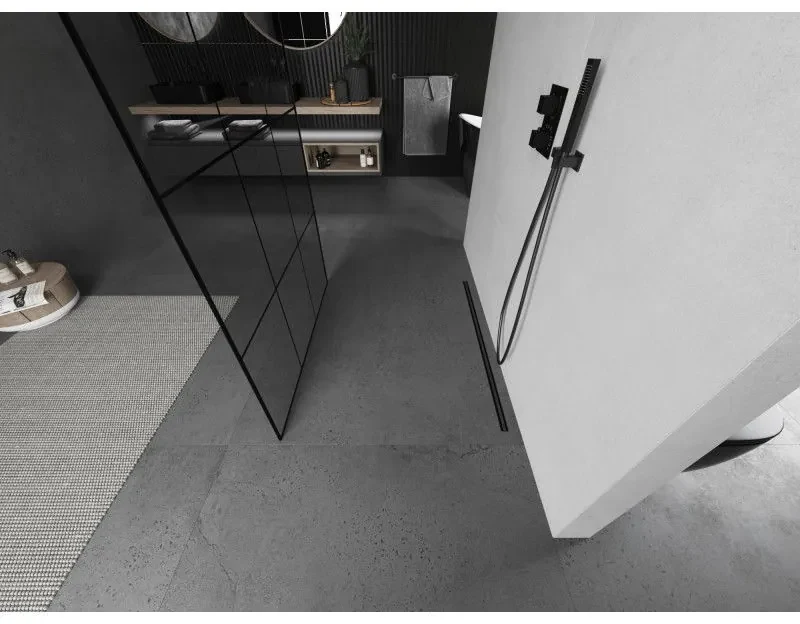 Mexen Kioto, sprchová zástena Walk-In 100 x 200 cm, 8mm sklo čierny vzor, grafitový profil, 800-100-002-66-77