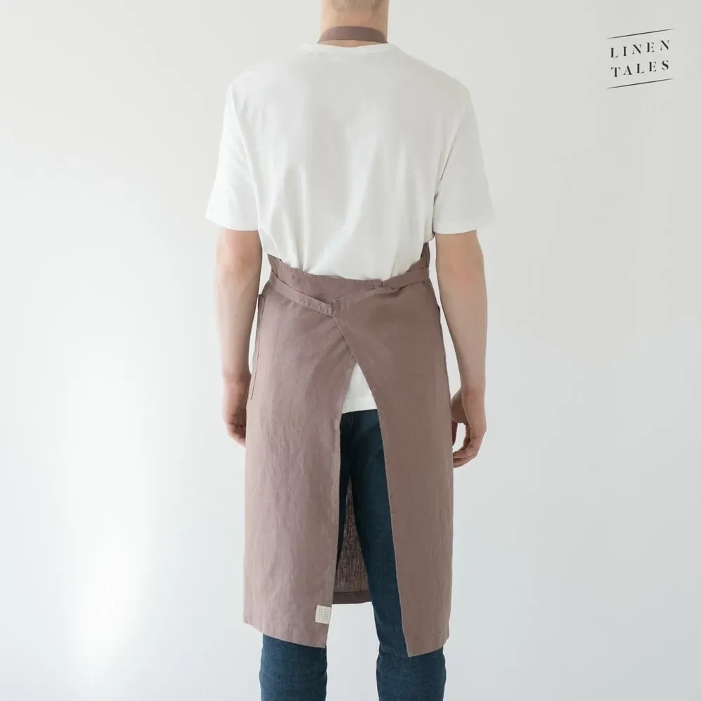 Starofialová ľanová zástera Linen Tales Chef, dĺžka 100 cm