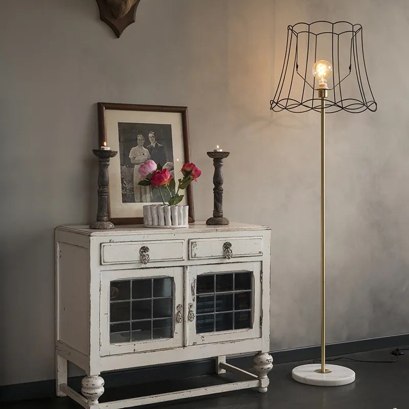 Retro stojaca lampa mosadz s rámom Granny čierny 45 cm - Kaso