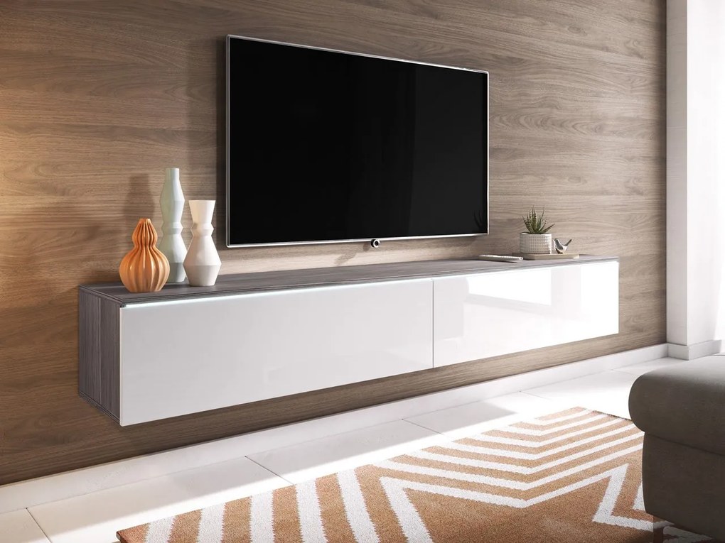 TV skrinka Dlone 180, Farby: bodega / biely lesk, Osvetlenie: osvetlenie LED biele