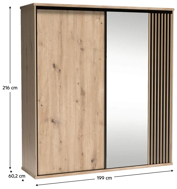 Šatníková skriňa s posuvnými dverami Koli C15 199 - dub artisan / čierna