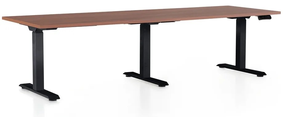 Výškovo nastaviteľný stôl OfficeTech Long, 240 x 80 cm, čierna podnož, orech