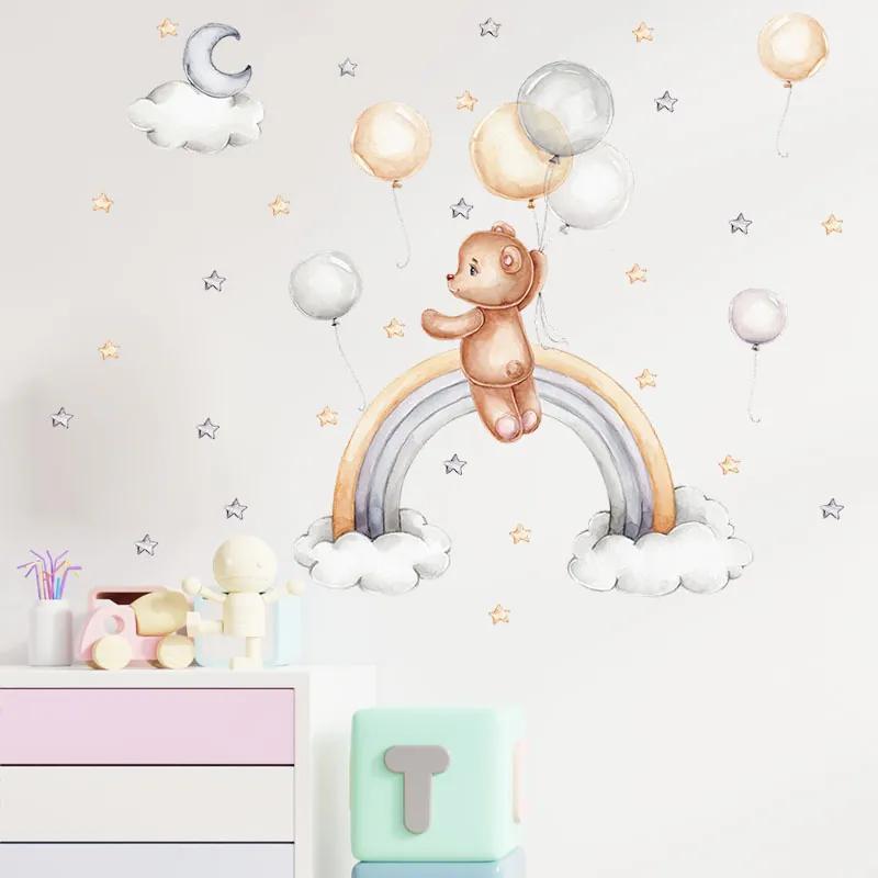 PIPPER | Samolepka na stenu "Macík s balónmi" 47x56cm