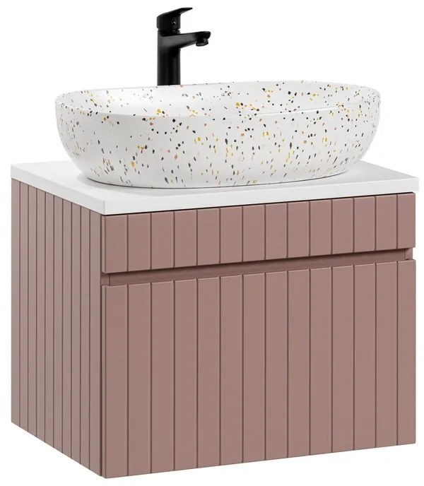 Závěsná skříňka Iconic s deskou a umyvadlem 60 cm růžová/bílá