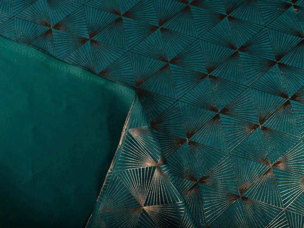 Biante Zamatový behúň na stôl Isabela IBL-008 Rose Gold trojuholníky na petrolejovom 35x160 cm
