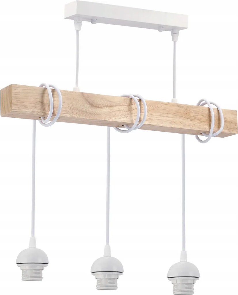LED stropné závesné svietidlo biele drevené trámy 3xE27 Luster hustá guľa LUCA