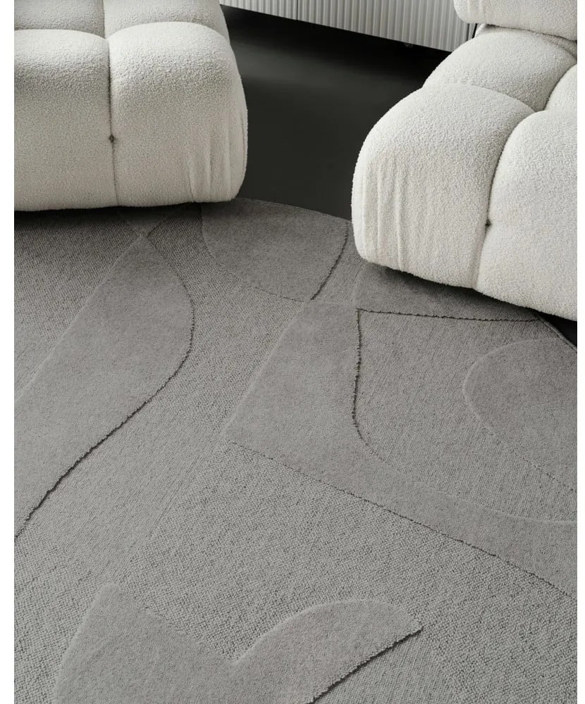 Sivý vlnený okrúhly koberec ø 133 cm Morphic Botanica – Agnella