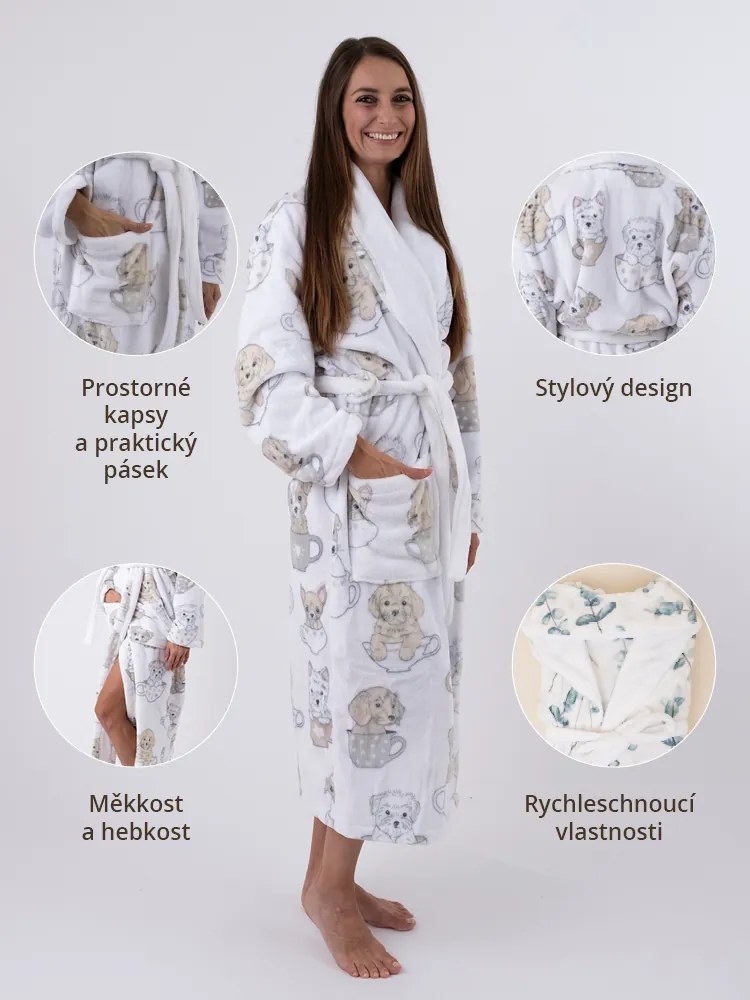 Mikroplyšový župan Ema - Šteniatka veľkosť L