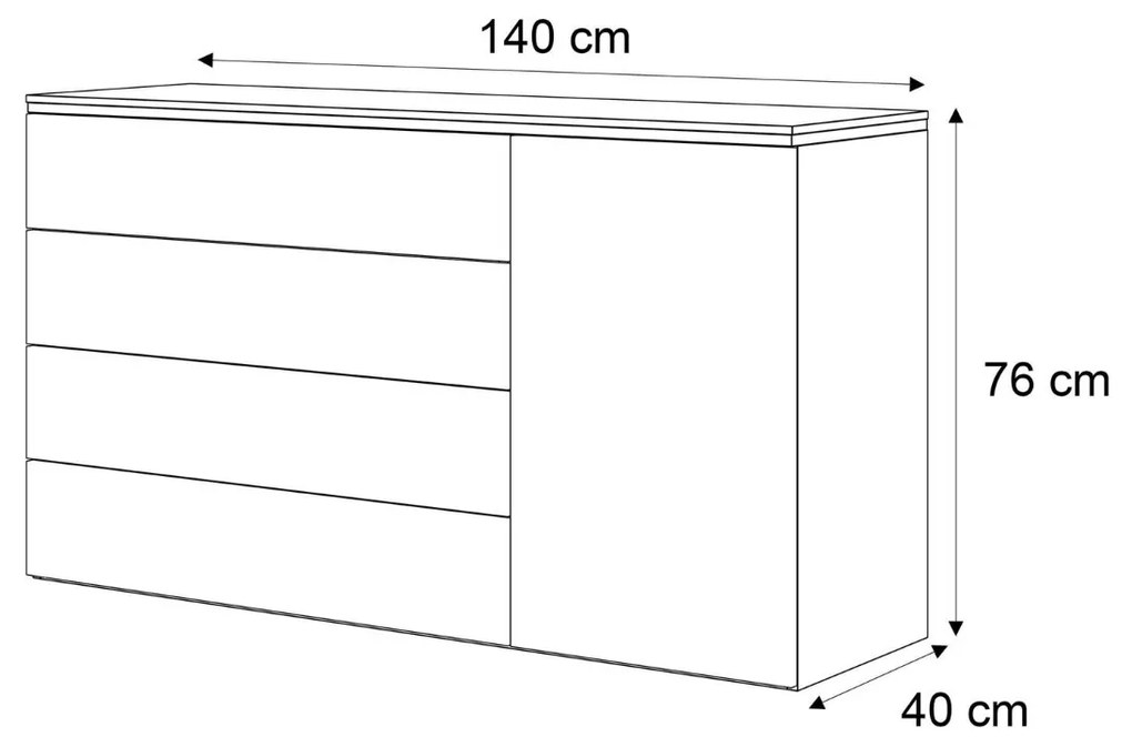 ZÁVESNÁ KOMODA NESSIE SO ŠUPLÍKMI BIELY LESK + ZLATÁ 140 cm