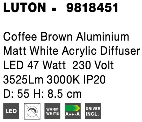 LED stropné svietidlo Luton 55 Hnedá