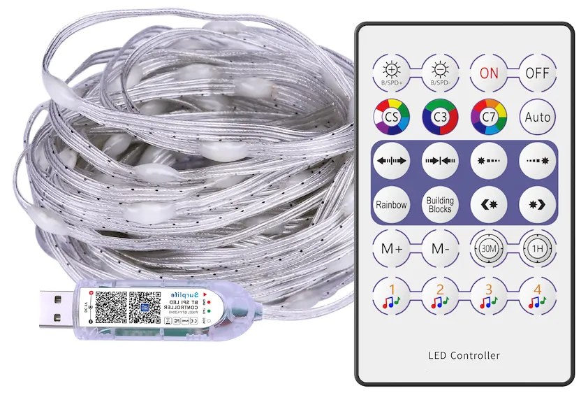 Ecolamp LED svetelná reťaz Wizard, 10m, RGB, ovládač