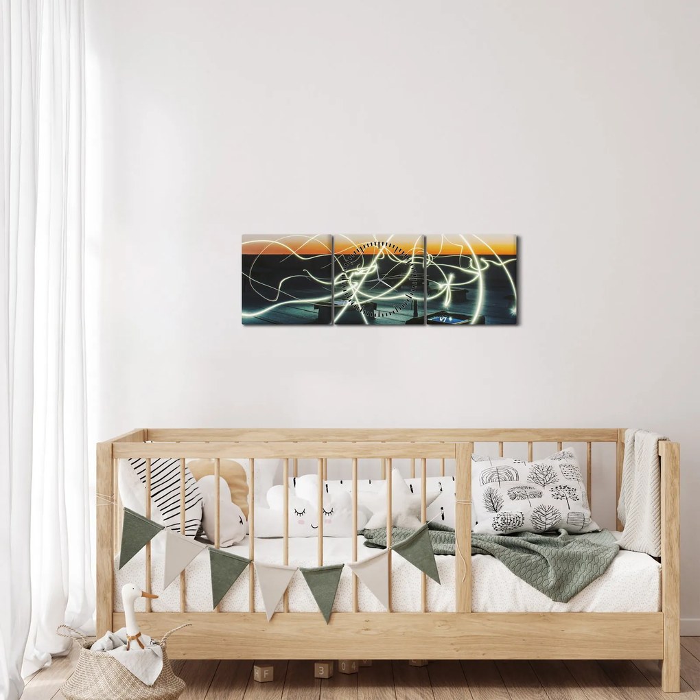 Obraz - pohľad na oblohu zo strechy (s hodinami) (90x30 cm)