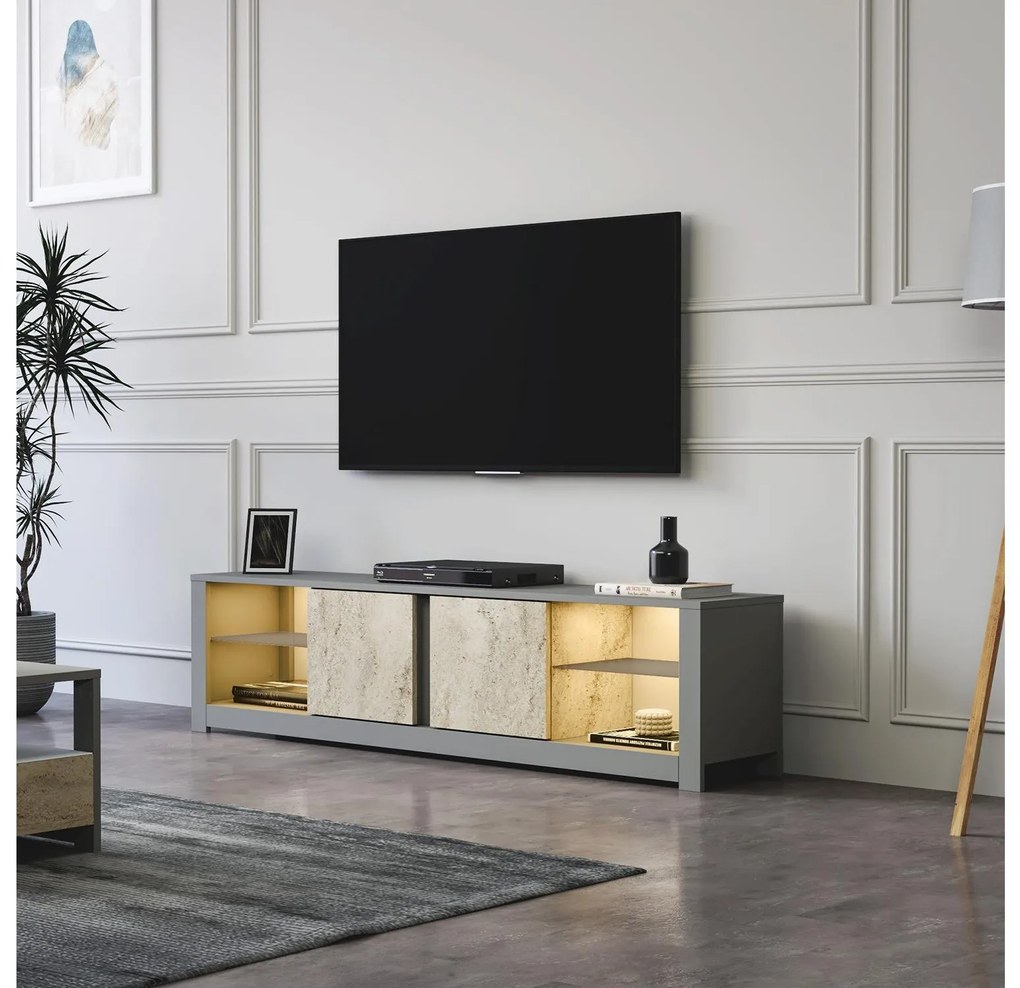 TV stolík/skrinka Adios (sivý travertín). Akcia -17%. Vlastná spoľahlivá doprava až k Vám domov. 1107997