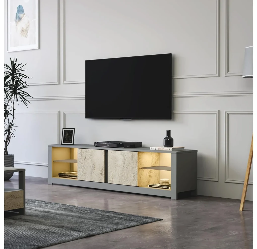 TV stolík/skrinka Adios (sivý travertín). Vlastná spoľahlivá doprava až k Vám domov. 1107997