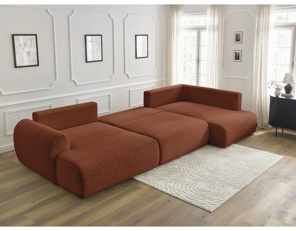 Menčestrová rozkladacia rohová pohovka v tehlovej farbe (ľavý roh/do "U") Lucien – Bobochic Paris