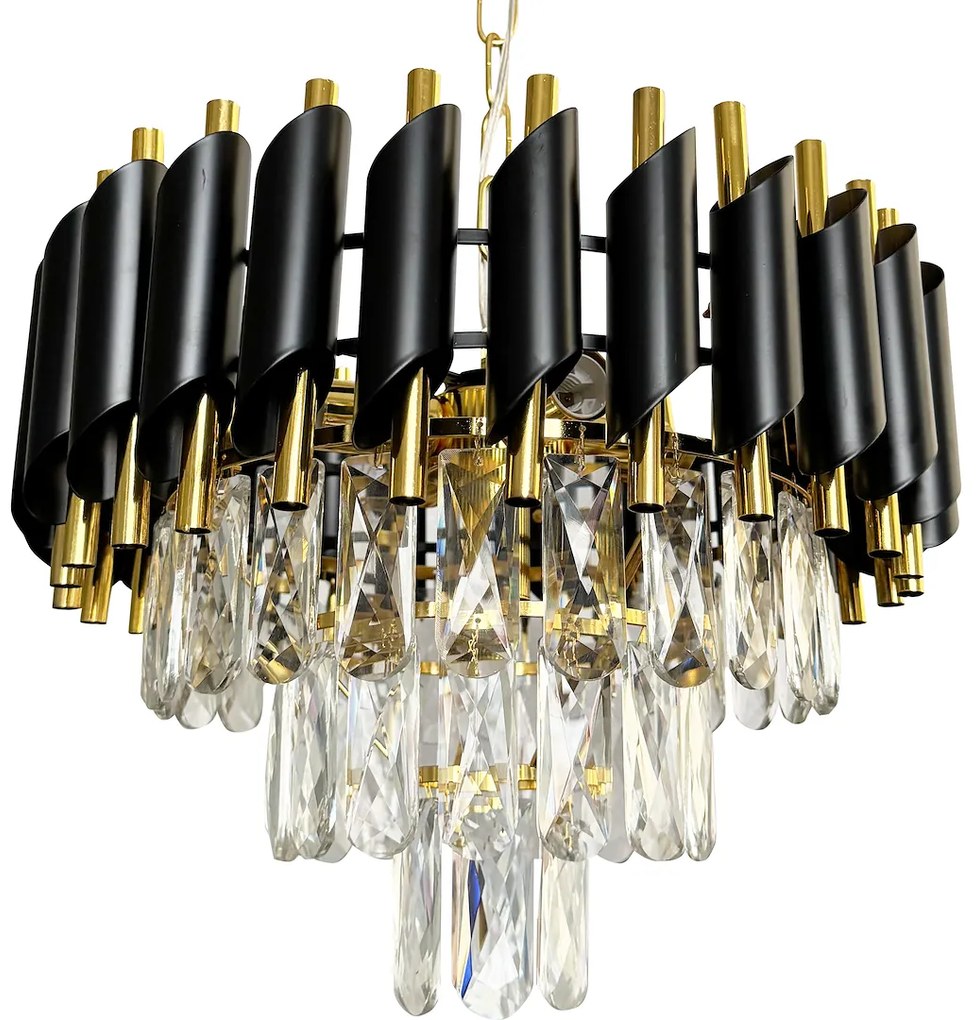 Luster Cristal, 1x krištáľové/zlaté/čierne kovové tienidlo, (fi 38cm), g