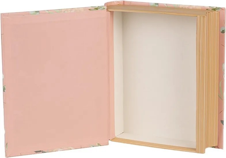 Ružový úložný box s kvetmi v tvare knihy Book Van - 17*14*5 cm