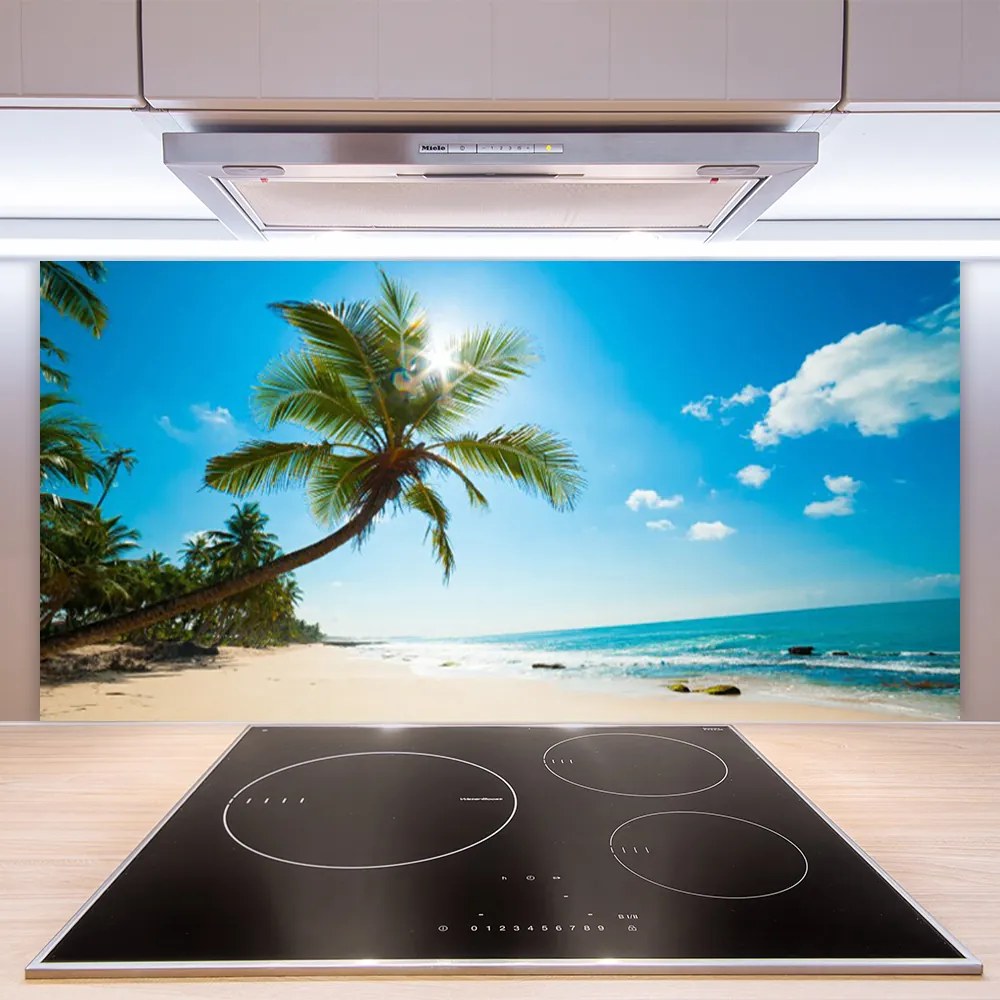 Sklenený obklad Do kuchyne Palma strom pláž krajina 120x60 cm