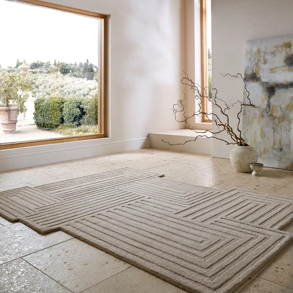 Béžový ručne tkaný vlnený koberec 160x230 cm Zen Rectangles – Flair Rugs