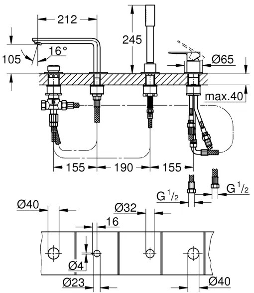 GROHE 19577001 - Vaňová štvorotvorová kombinácia LINEARE lesklý chróm