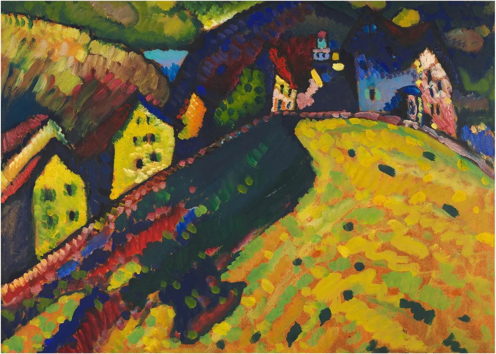 Sklenený obraz - Vasily Kandinsky, Houses at Murnau, reprodukcia (70x50 cm)