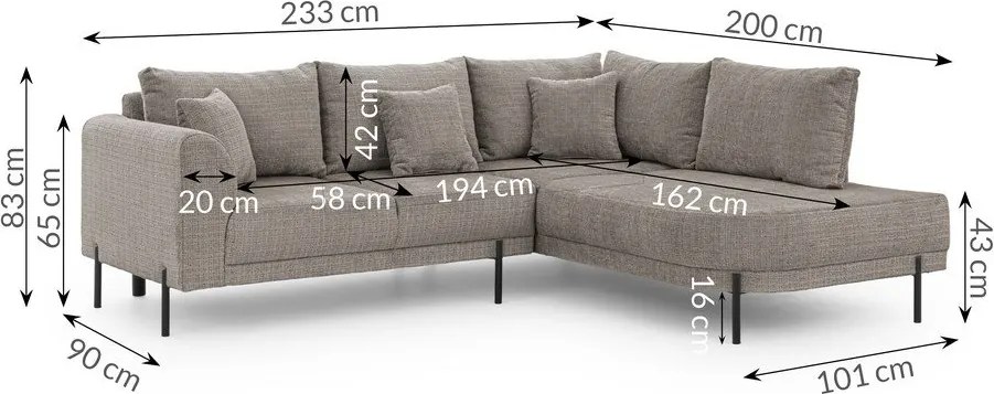 Taupe ženilková rohová pohovka (pravý roh/do L) Mauris – Ropez