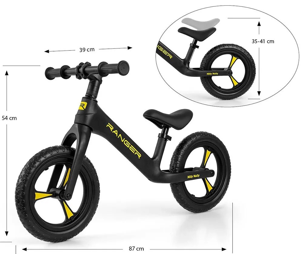 Detský balančný bicykel Milly Mally Ranger Black