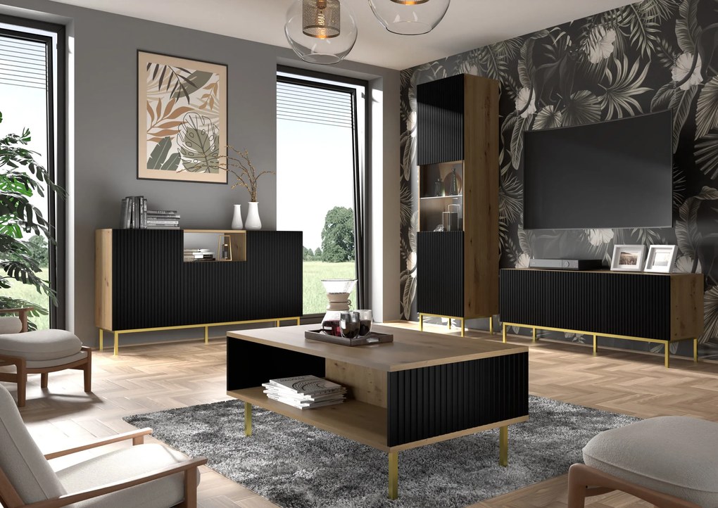 Komoda 2D3S 150 Rowanna (dub artisan + čierna). Akcia -20%. Vlastná spoľahlivá doprava až k Vám domov. 1125007