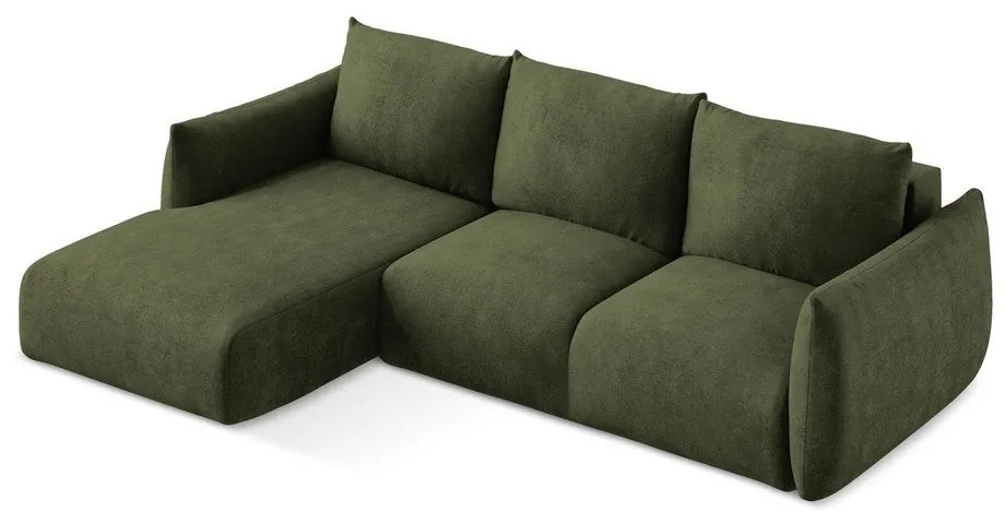 Zelená ženilková rozkladacia rohová pohovka (ľavý roh/s leňoškou) Leila – Makamii