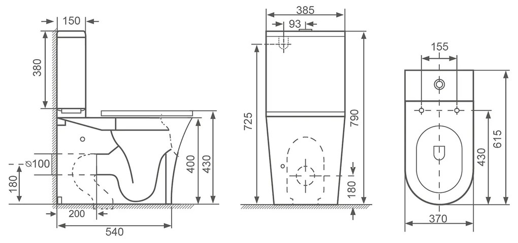 Bruckner Bruckner, DARIO RIMLESS WC kombi misa s nádržkou, spodný/zadný odpad, biela, 201.437.4