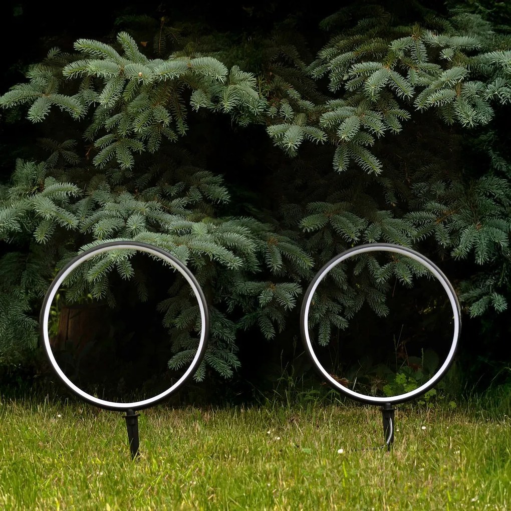 Exteriérové solárne zapichovacie svietidlo Rings, 2x LED 1,5w, čierna