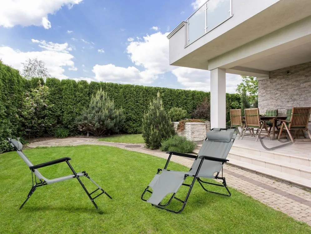 Ležadlo s opierkou hlavy, skladacia konštrukcia, sivé