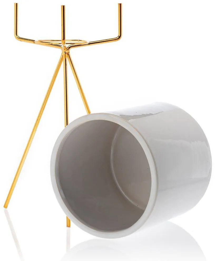 KERAMICKÝ KVETINÁČ SO STOJANOM EMMA SMOOTH 28X13 CM BIELA