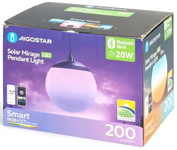 Aigostar-LED RGBW Solárny luster MESH 20W/3,7V 4000 mAh 2700K-6500K IP65 pr. 15 cm