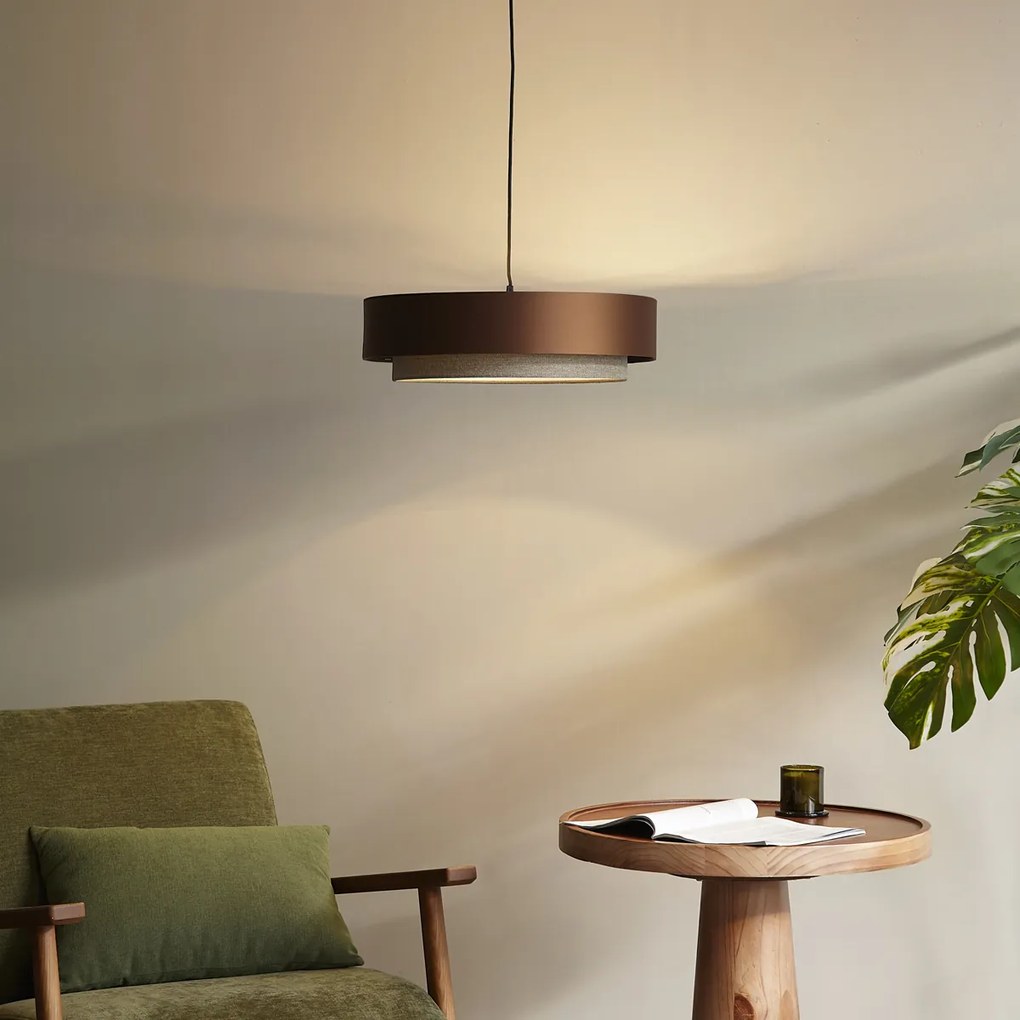 Moderné závesné svietidlo tmavý bronz s sivohnedou farbou 50 cm 3-Lights - Drum Duo