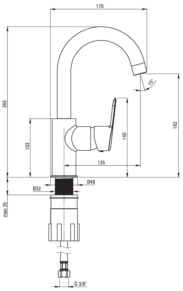Deante Arnika, vysoká umývadlová batéria s výlevkou typu "U", chrómová, BQA_024M