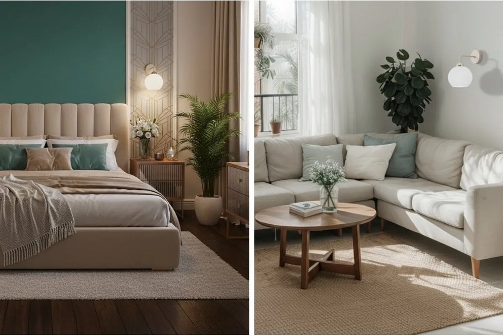 Nástenné svietidlo Eliza, 1x biele sklenené tienidlo, g/be