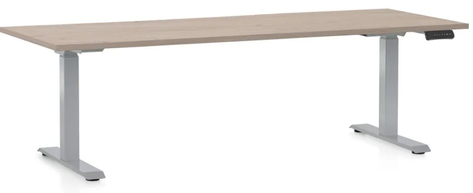 Výškovo nastaviteľný stôl OfficeTech D, 200 x 80 cm, sivá podnož, dub