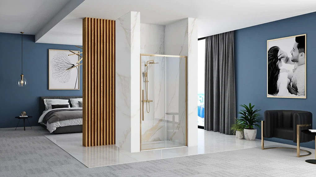 Rea Solar Gold, posuvné sprchové dvere 100 x 195 cm, 6mm číre sklo, zlatý profil, REA-K6547