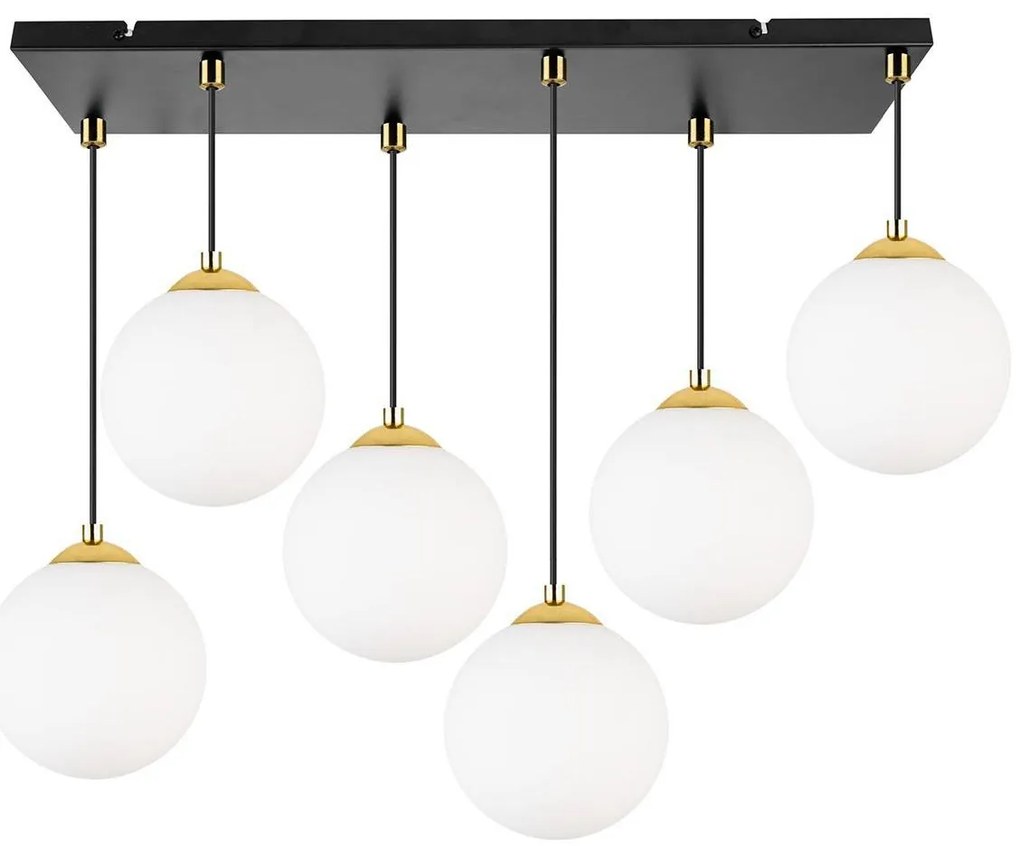 Závesné svietidlo Florence, 6x biele sklenené tienidlo, (výber z 3 farieb uchytenia)