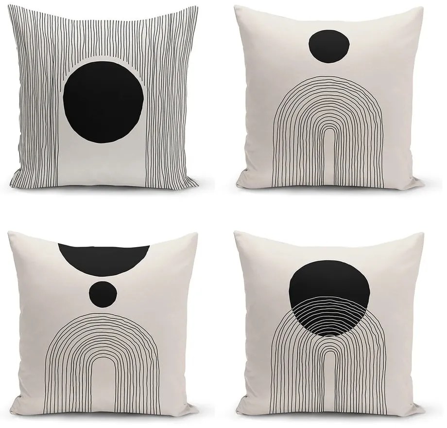 Čierno-béžové obliečky na vankúše v súprave 4 ks 43x43 cm - Minimalist Cushion Covers