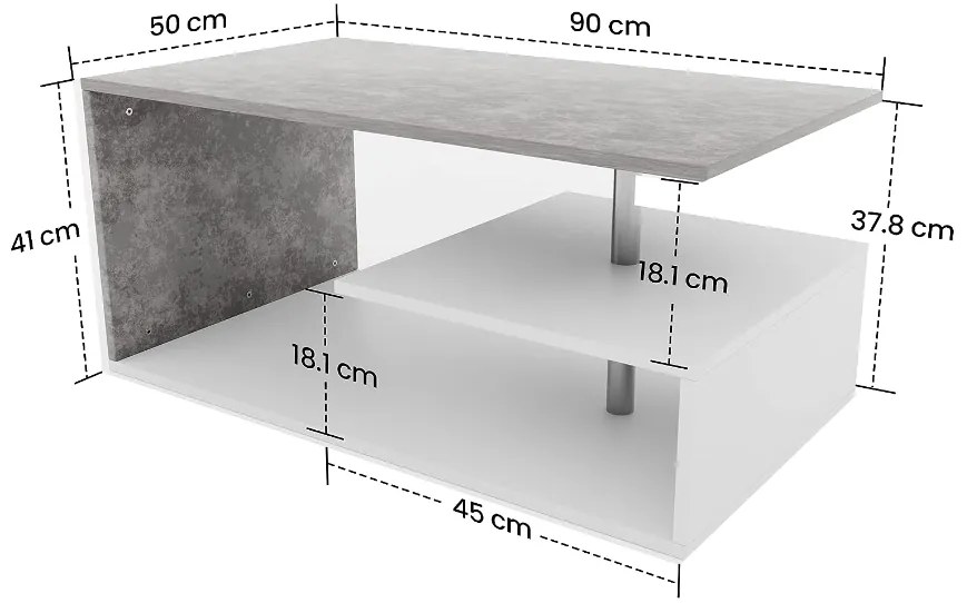 Konferenčný stolík, 90 x 50 x 41 cm, bielo/sivý (vzor)