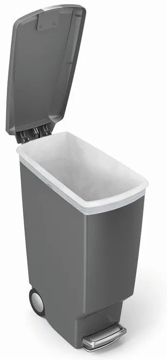 Úzky pedálový kôš 40 l šedý plast, sivá